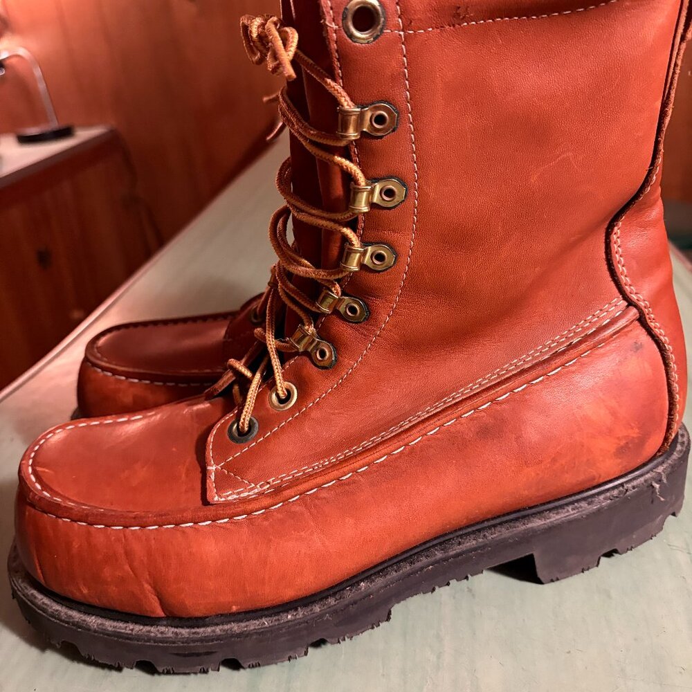 Vintage Mens Lehigh 100 Saftey Toe Brown Leather Moc Toe Boots Size 9 3E